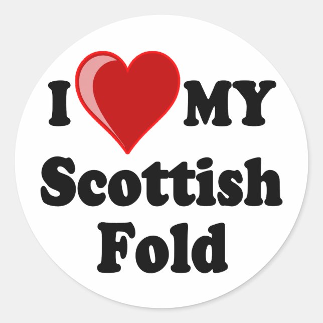 Sticker Rond I Love (Heart) My Scottish Fold Cat (Devant)