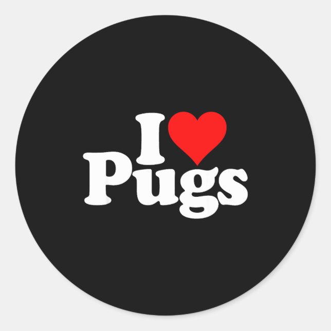 Sticker Rond I Love Heart Pugs Pug Dog Canine  (Devant)