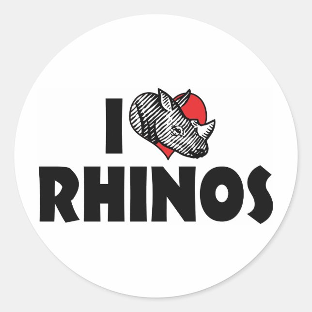 Sticker Rond I Love Heart Rhinos - Rhinoceros Lover (Devant)