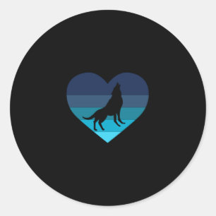 Sticker Rond I Love Howling Wolves Retro Heart