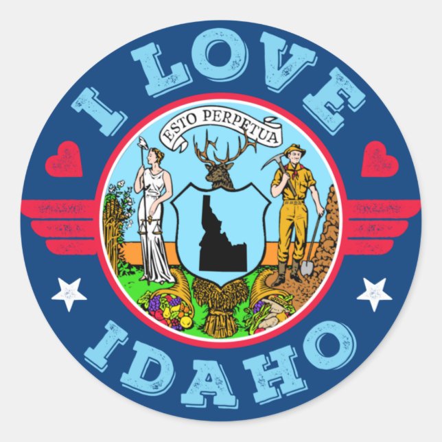 Sticker Rond I Love Idaho State Map and Flag (Devant)
