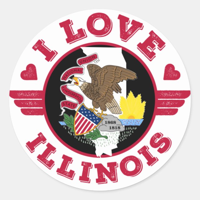Sticker Rond I Love Illinois State Map and Flag (Devant)