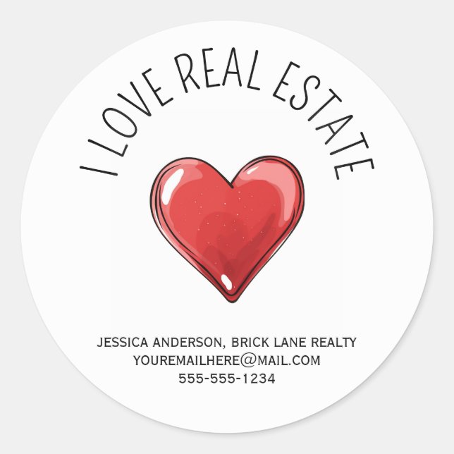 Sticker Rond I Love immobilier coeur promotionnel (Devant)
