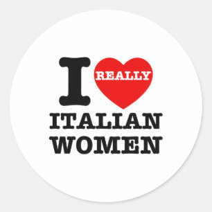 Sticker Rond I Love Italienne Femmes Coeur Rouge Funny Couple V