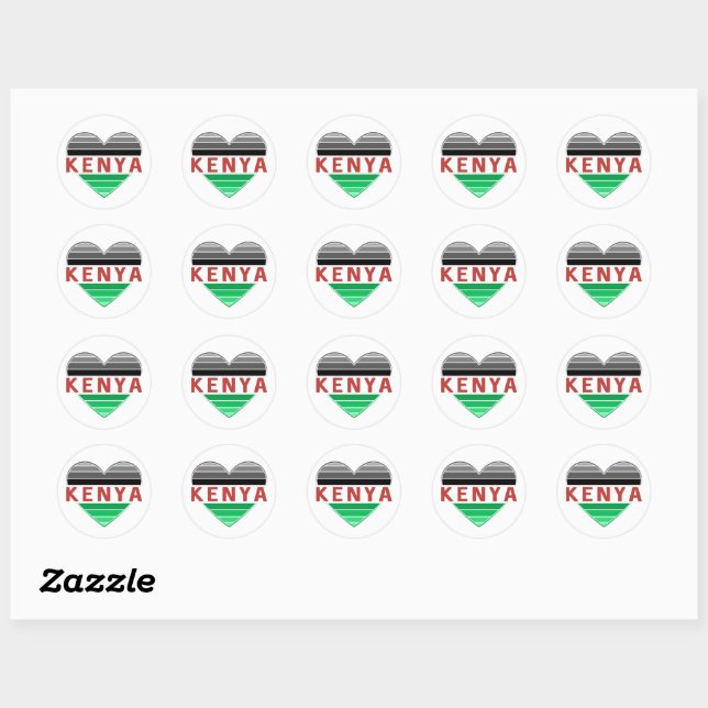 Sticker Rond I Love Kenya, Kenyan Heart (Feuille)