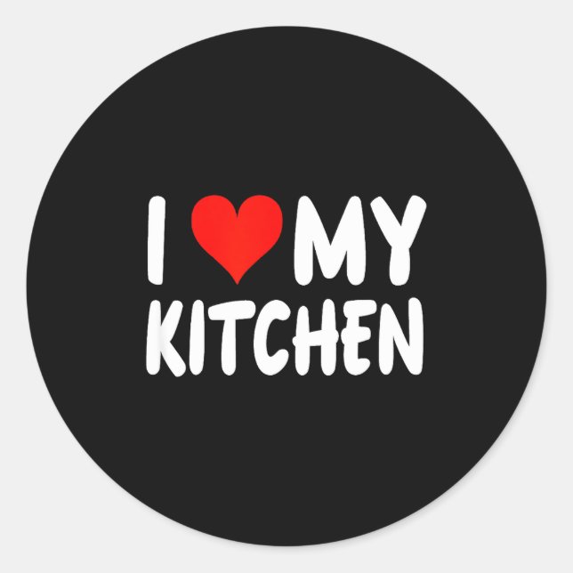 Sticker Rond I Love Kitchen - Heart - Funny Cute Cook Remodel C (Devant)