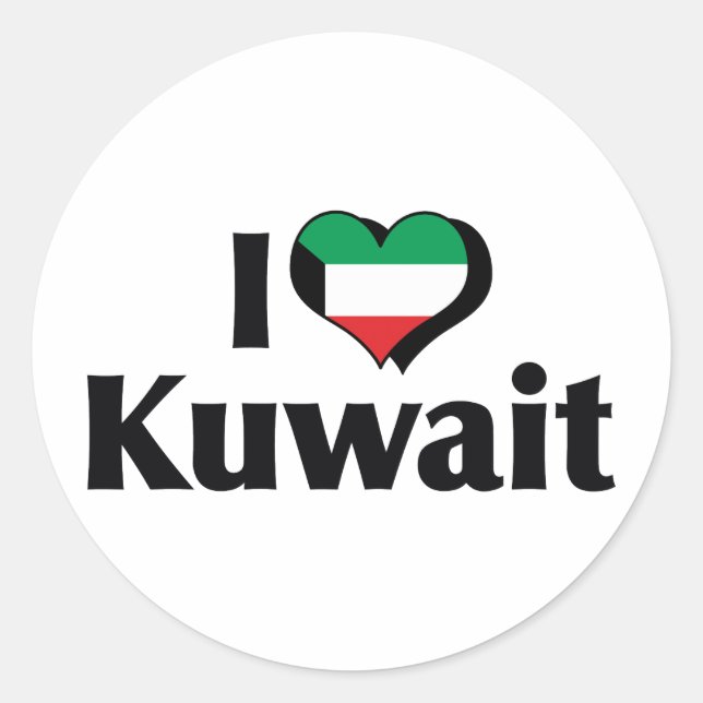 Sticker Rond I Love Kuwait Flag (Devant)