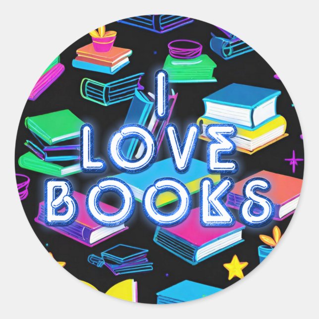 Sticker Rond I Love Livres Colorful (Devant)