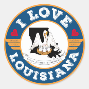 Sticker Rond I Love Louisiana State Flag and Map