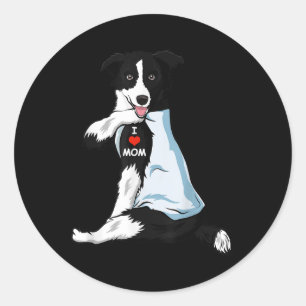 Sticker Rond I Love Maman Tattoo Border Collie Maman Amoureux d