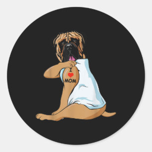 Sticker Rond I Love Maman Tattoo Bullmastiff Maman Amoureux des
