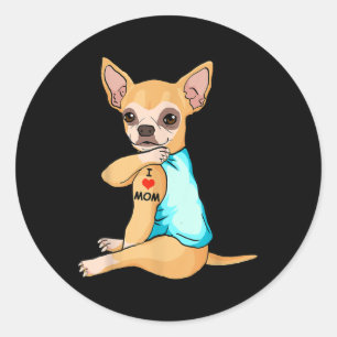 Sticker Rond I Love Maman Tattoo Chihuahua Maman Amoureux des c