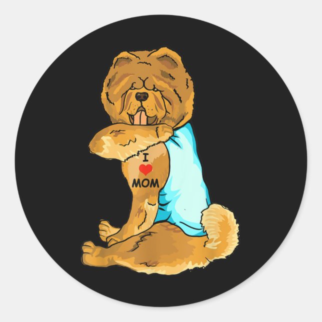 Sticker Rond I Love Maman Tattoo Chow Chow Maman Amoureux des c (Devant)