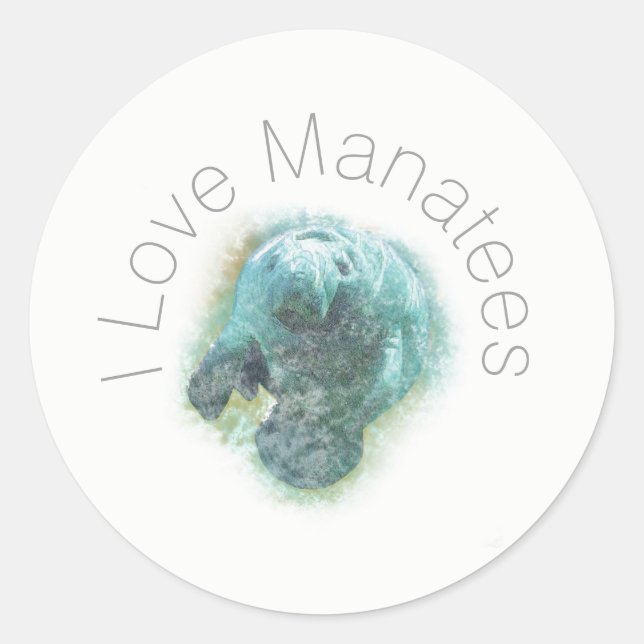 Sticker Rond I Love Manatees Art (Devant)