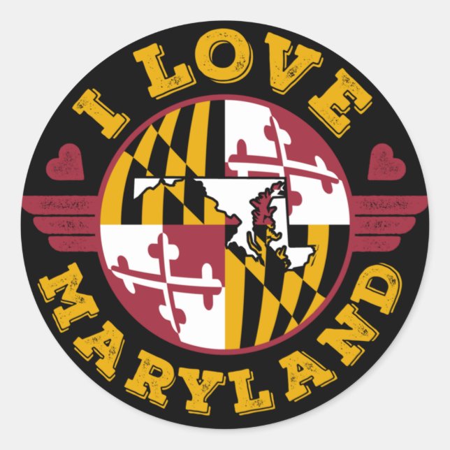 Sticker Rond I Love Maryland State Drapeau et carte (Devant)
