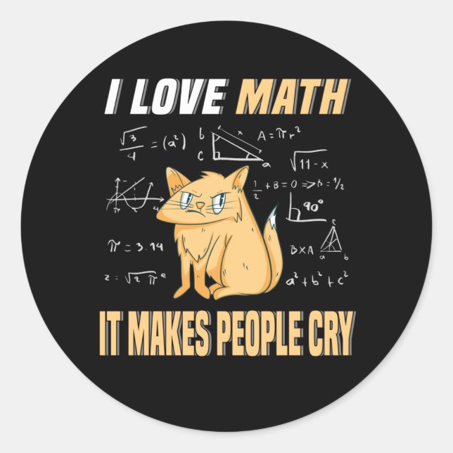 Sticker Rond I Love Math Chat Kitten Mathegenie Enseignant Math (Devant)