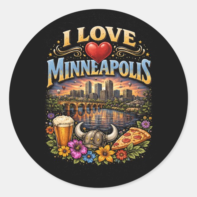 Sticker Rond I Love Minneapolis (Devant)