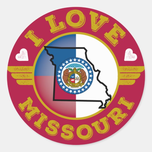 Sticker Rond I Love Missouri State Flag and Map (Devant)