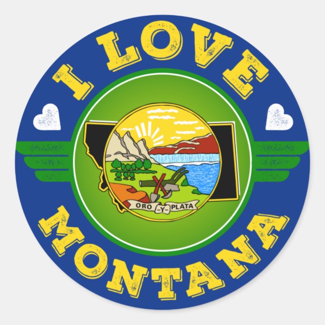 Sticker Rond I Love Montana State Flag and Map (Devant)
