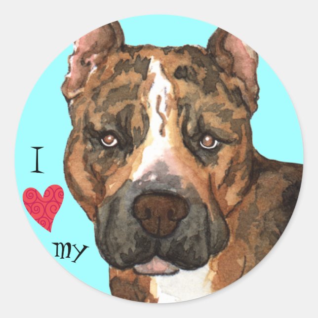 Sticker Rond I Love my American Staffordshire Terrier (Devant)
