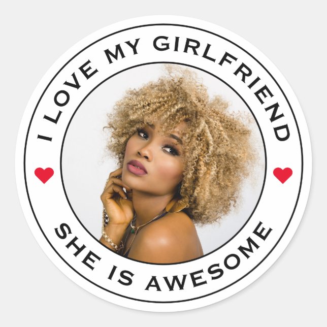 Sticker Rond I Love My Awesome Girlfriend Photo Texte Coeur (Devant)