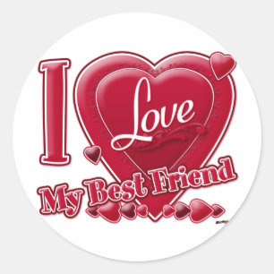 Sticker Rond I Love My Best Friend rouge - coeur