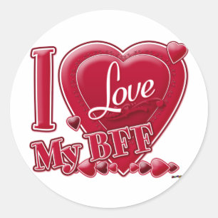 Sticker Rond I Love My BFF rouge - coeur