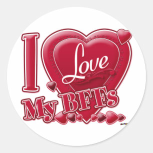 Sticker Rond I Love My BFFs rouge - coeur