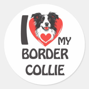 Sticker Rond I Love My Border Collie - Amoureux des chiens mign