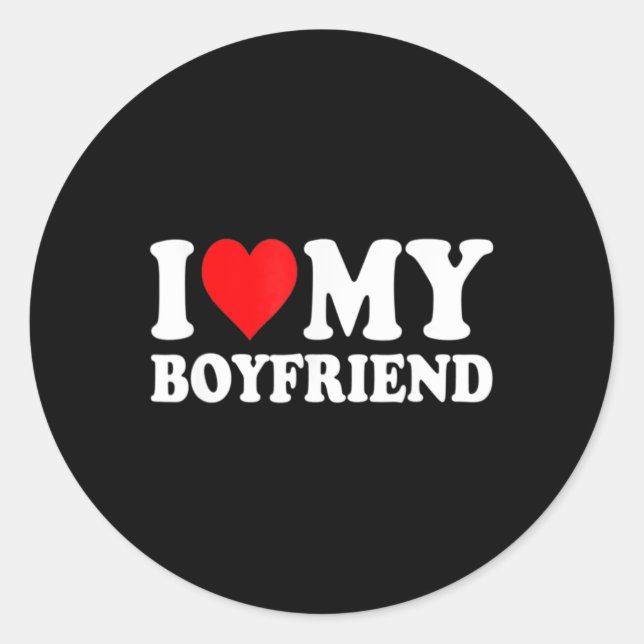 Sticker Rond I Love My Boyfriend Amusant Valentine Red Heart Lo (Devant)