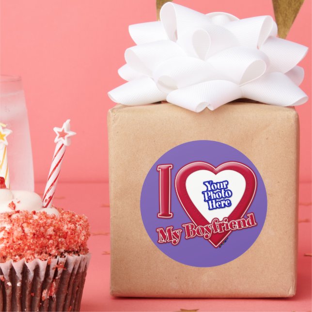 Sticker Rond I Love My Boyfriend Photo Red Heart Purple (Fête)
