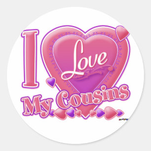 Sticker Rond I Love My Cousins rose/violet - coeur