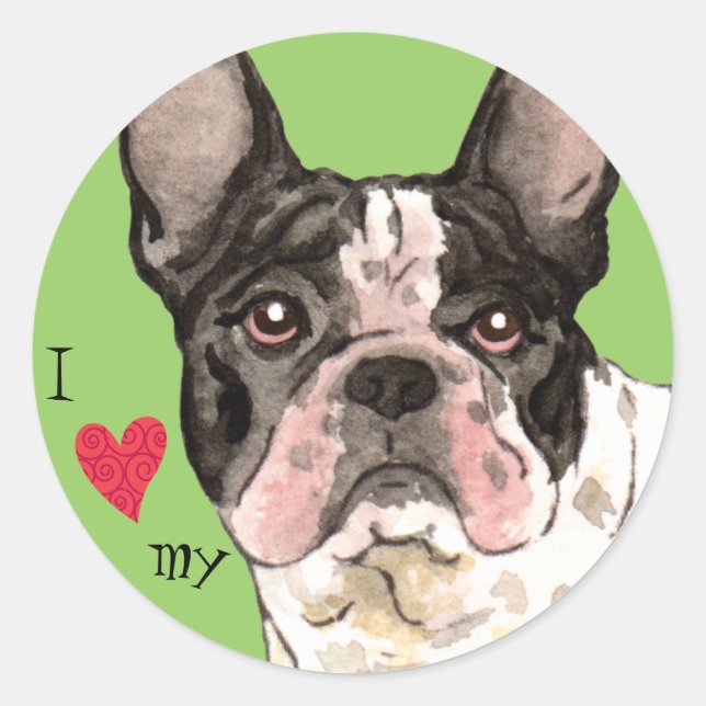 Sticker Rond I Love my French bulldog (Devant)