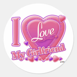 Sticker Rond I Love My Girlfriend pink/violet - coeurs