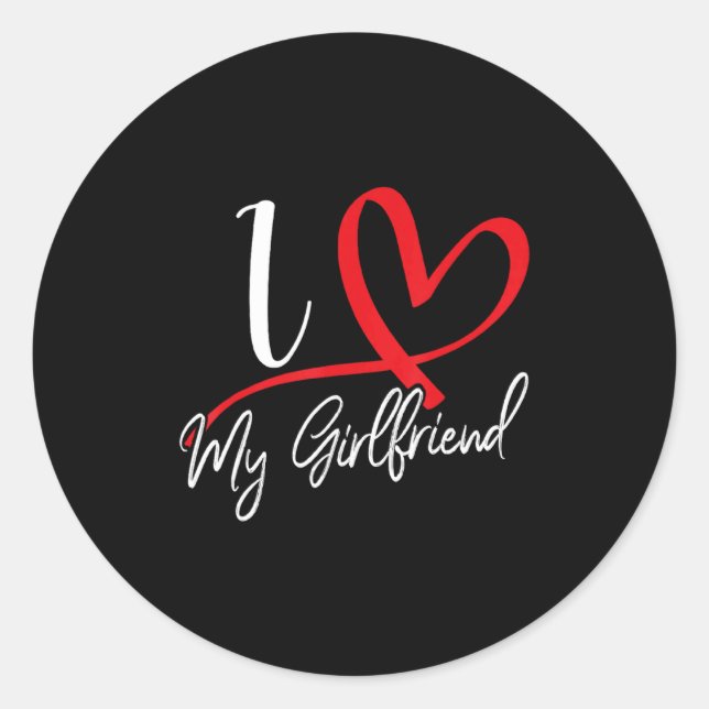 Sticker Rond I Love My Girlfriend Red Heart Couples Valentines  (Devant)