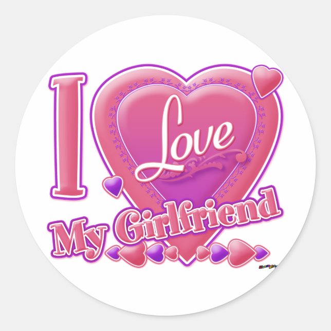Sticker Rond I Love My Girlfriend rose/violet - coeurs (Devant)