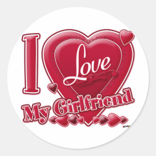 Sticker Rond I Love My Girlfriend rouge - coeur
