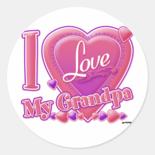 Sticker Rond I Love My Grand-pa rose/violet - coeur