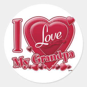 Sticker Rond I Love My Grand-pa rouge - coeur