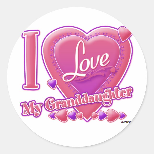 Sticker Rond I Love My Grandgirl rose/violet - coeur (Devant)