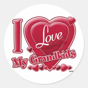 Sticker Rond I Love My Grandkids rouge - coeur