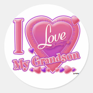 Sticker Rond I Love My Grandson rose/violet - coeur