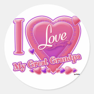 Sticker Rond I Love My Great Grand-pa rose/violet - coeur