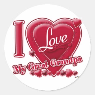 Sticker Rond I Love My Great Grand-pa rouge - coeur