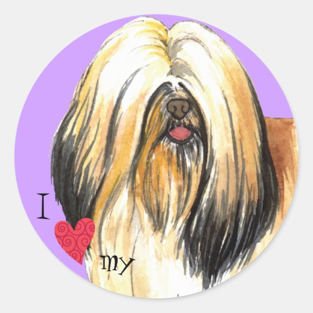 Sticker Rond I Love my Lhasa Apso (Devant)
