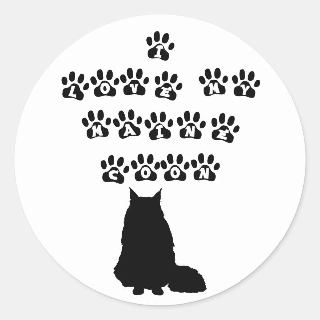 Sticker Rond I Love My Maine Coon—Black Text (Devant)