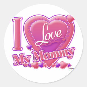 Sticker Rond I Love My Mommy rose/violet - coeur