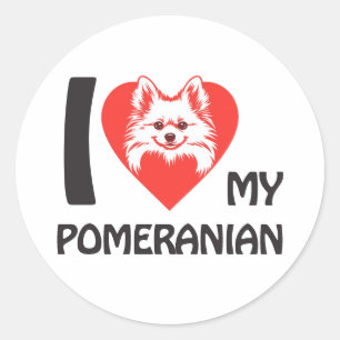 Sticker Rond I Love My Pomeranian - mignon cadeau Amoureux des