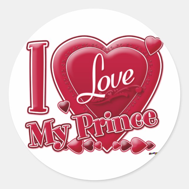 Sticker Rond I Love My Prince rouge - coeur (Devant)