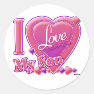 Sticker Rond I Love My Son rose/violet - coeur